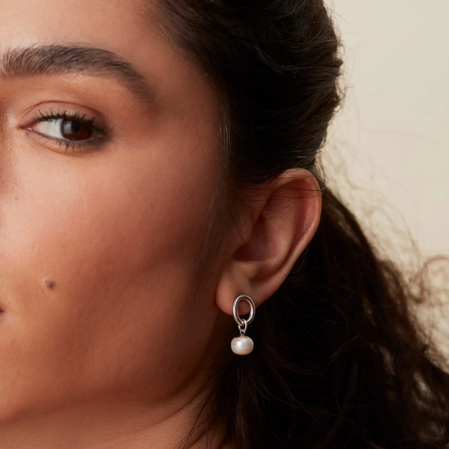 Sterling Silver Circle Studs with Freshwater Pearl Drops Soremi Jewellery