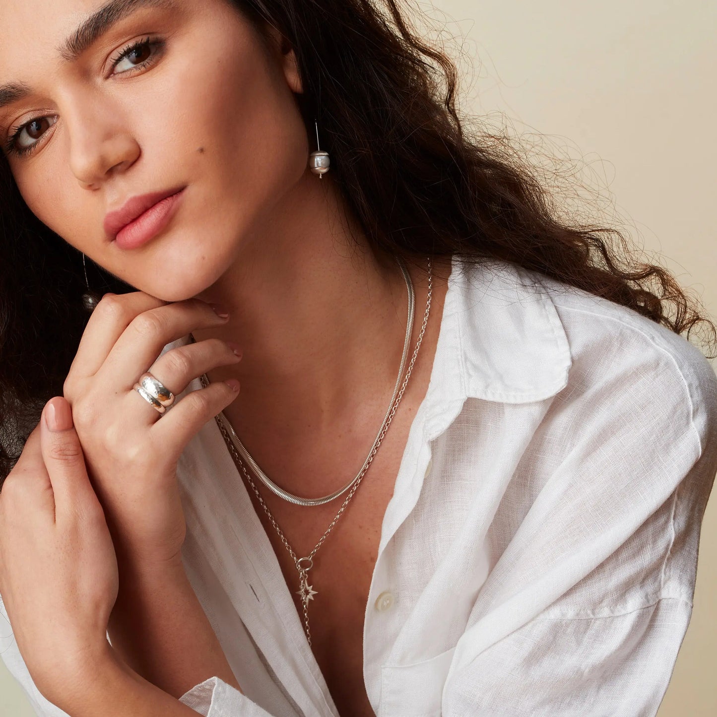 Sterling Silver Contemporary Pearl Drop Earrings Soremi Jewellery