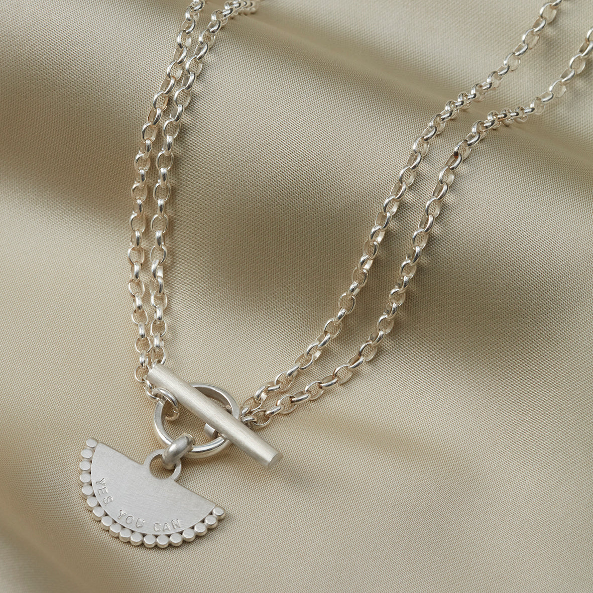 Personalised Fan Necklace T-Bar Clasp Double Chain Silver Soremi