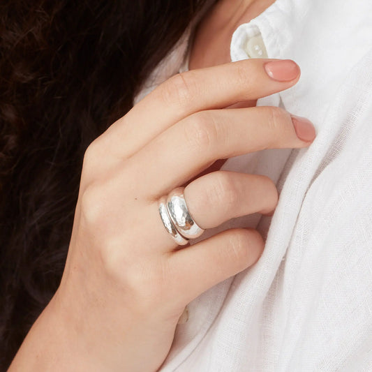 Wide Hammered Silver Band Ring Soremi Jewellery
