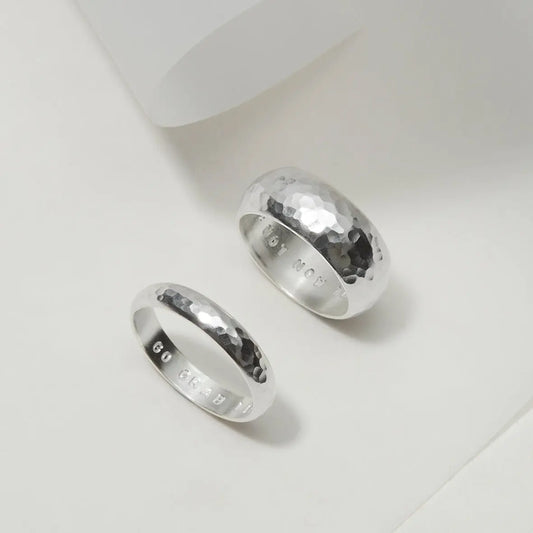 Wide Hammered Silver Band Ring Soremi Jewellery