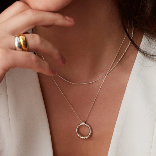 Beaded Hidden Message Necklace Silver & 9ct Gold – Personalised Circle Pendant Necklace Soremi Jewellery