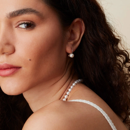 Freshwater Pearl Drop Earrings with Silver Ball Fastening Soremi Jewellery