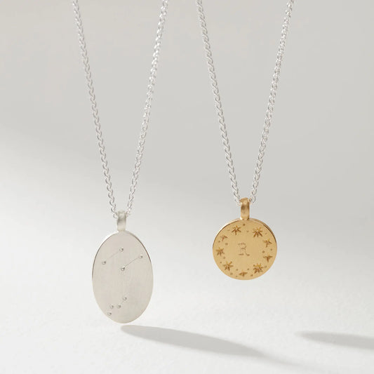 Reversible Initial & Zodiac Star Pendant Necklace in Silver or Gold Vermeil Soremi Jewellery