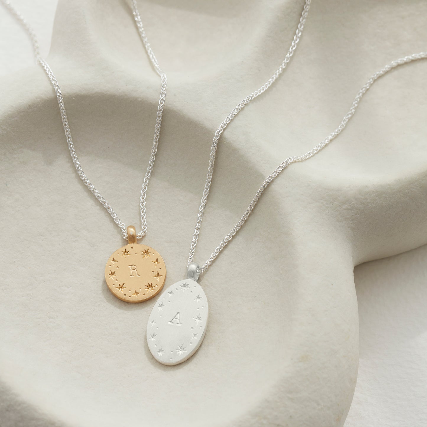 Reversible Initial & Zodiac Star Pendant Necklace in Silver or Gold Vermeil