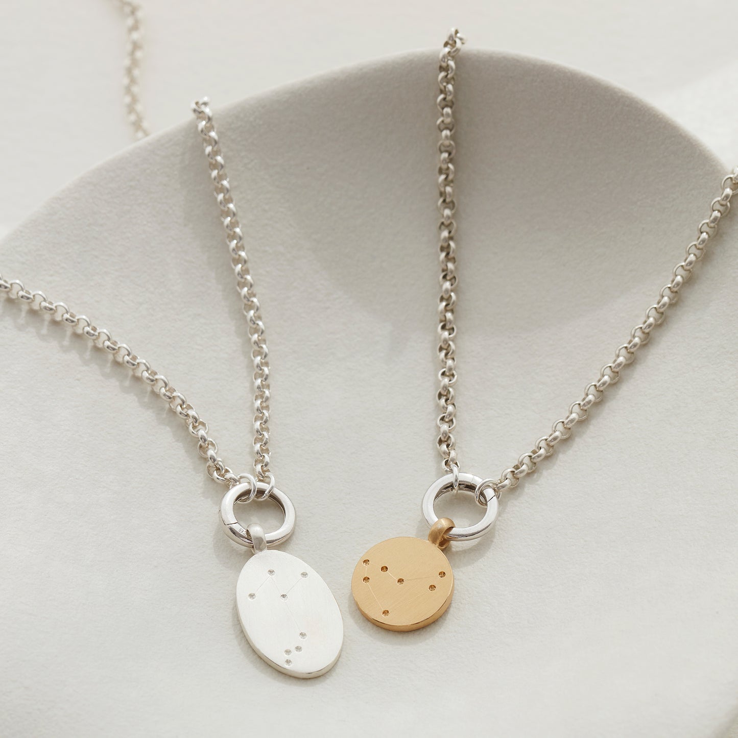 Reversible Zodiac & Initial Pendant Necklace with Charm Catcher in Silver or Gold Vermeil