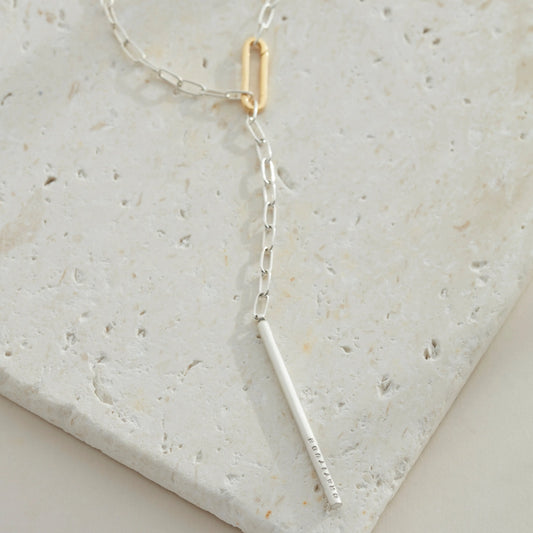 Sterling Silver with Gold Vermeil Link Lariat Bar Necklace Soremi Jewellery