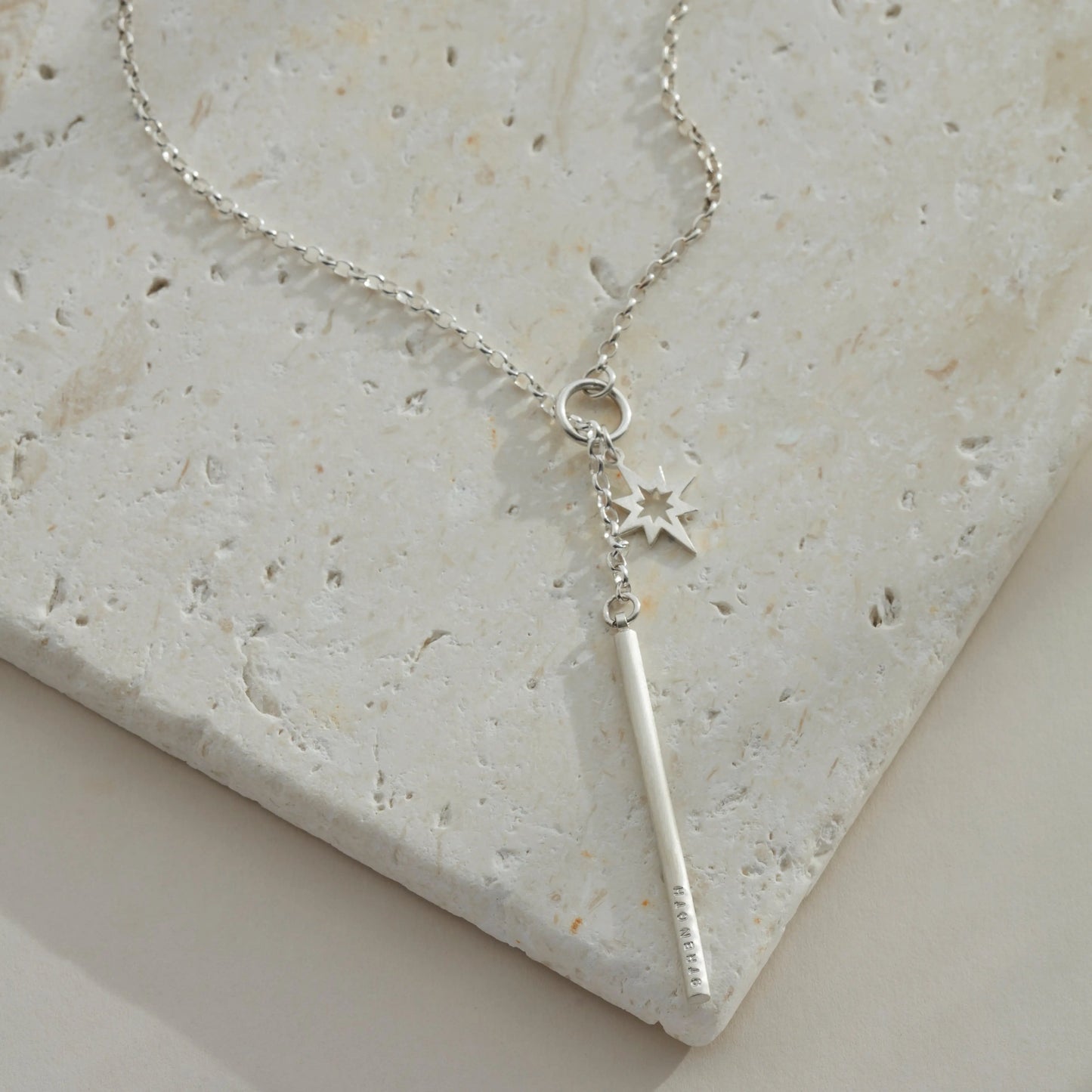 Sterling Silver Lariat Necklace with Star Charm Soremi Jewellery