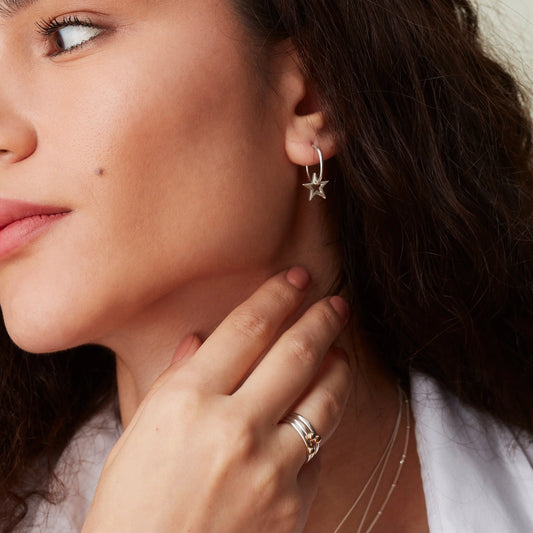 Sterling Silver Star Hoop Earrings Soremi Jewellery