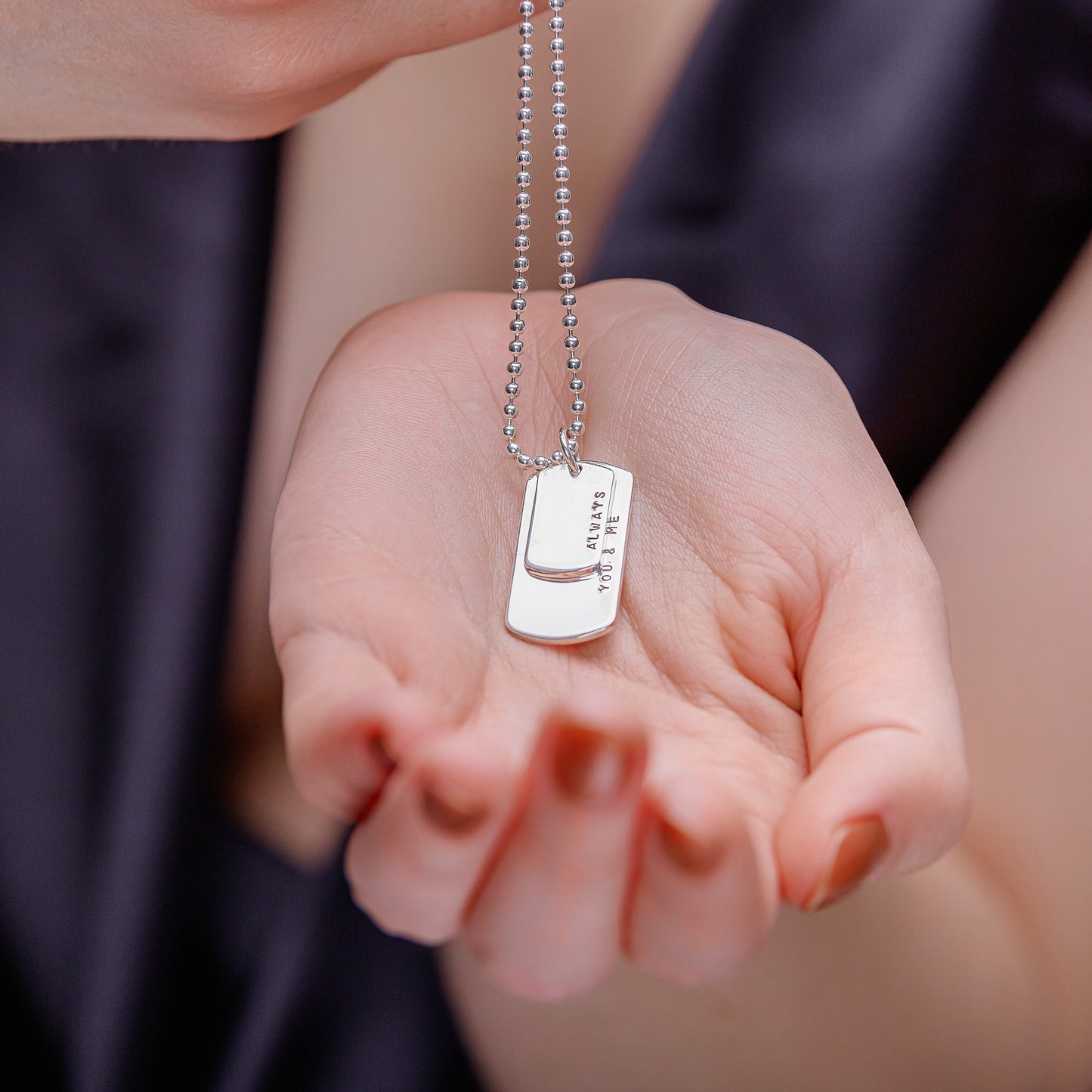 Double Dog Tag Necklace Silver