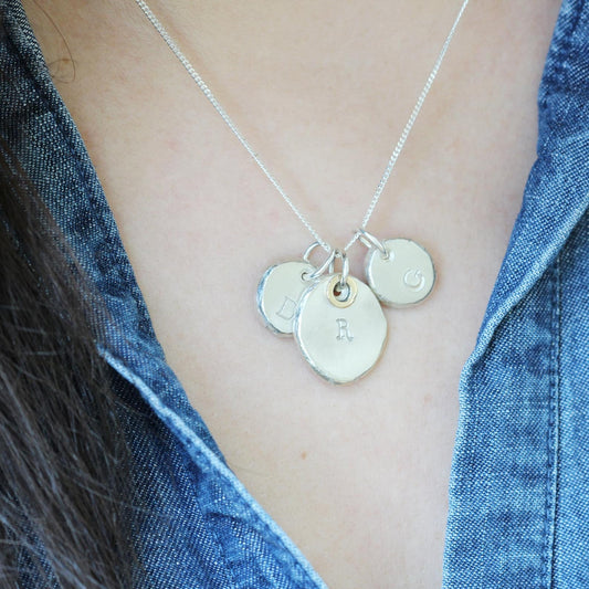Personalised Family Initial Nugget Necklace | Silver & 9ct Gold