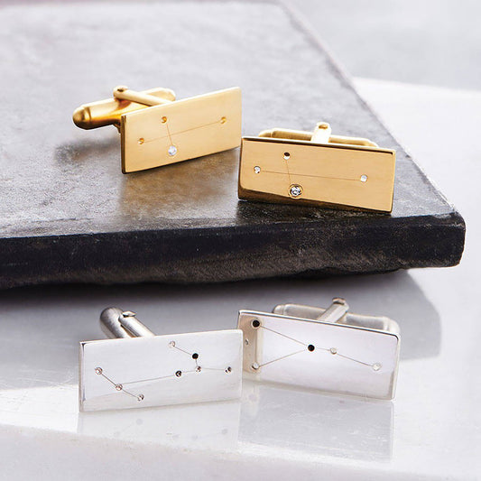 Luxury 9ct Gold and Silver Constellation Cufflinks, handcrafted with precision and finished with diamonds.