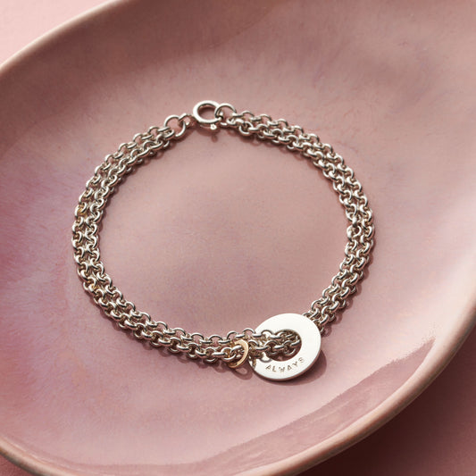 Personalised Double Strand Circle Bracelet Silver and 9ct Gold