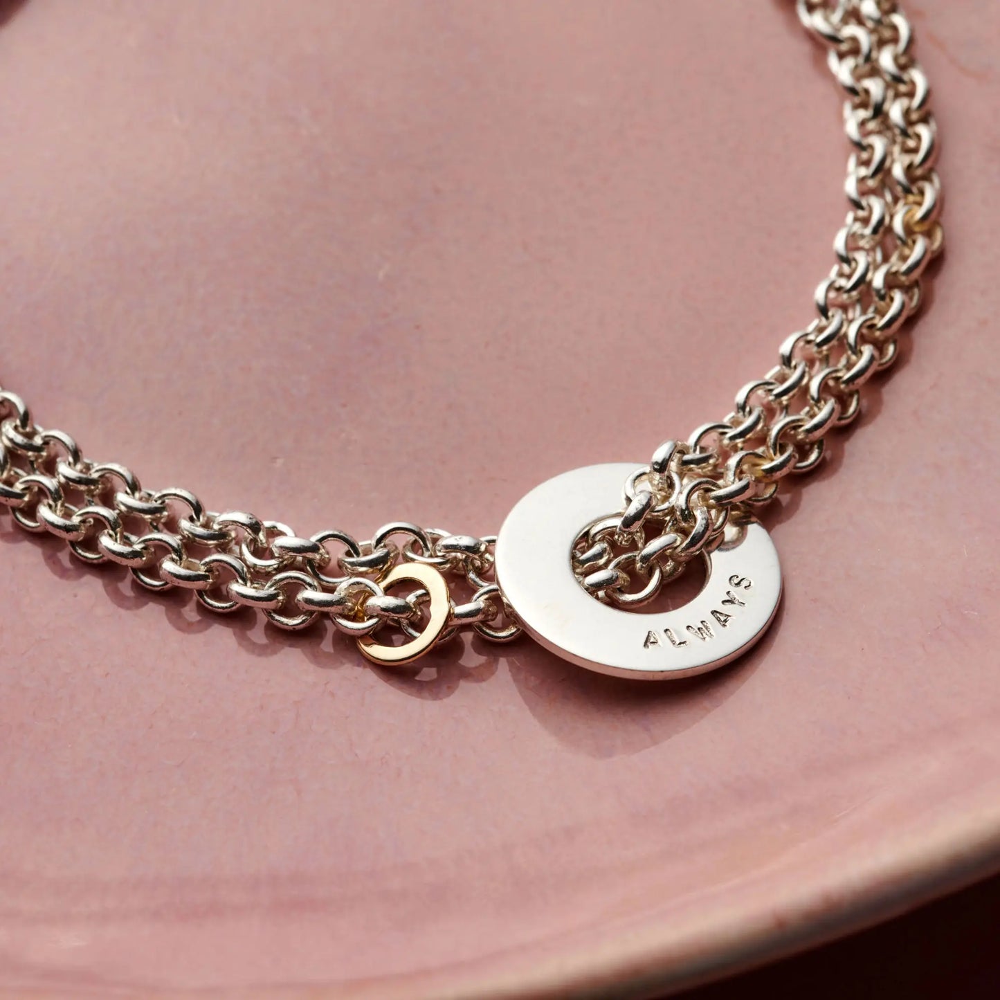 Personalised Double Strand Circle Bracelet Silver and 9ct Gold Soremi Jewellery