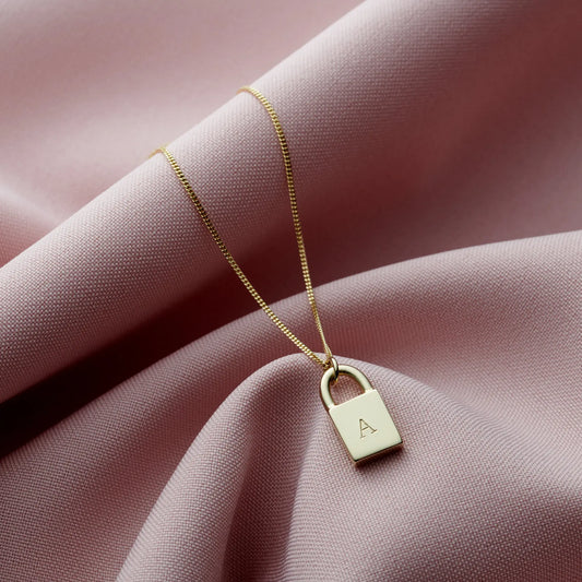 Solid 9ct Personalised Initial Padlock Necklace Soremi Jewellery