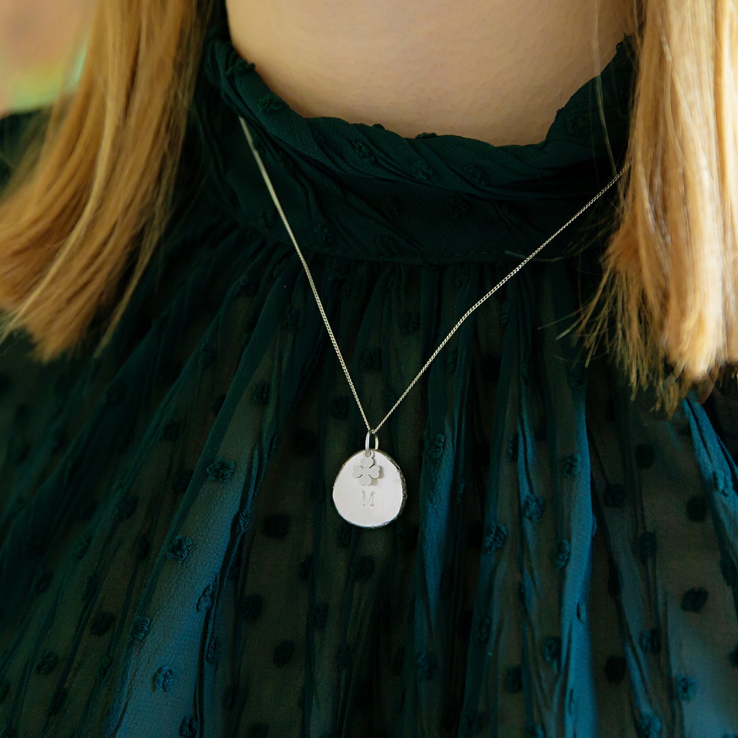 Personalised Four Leaf Clover Nugget Necklace