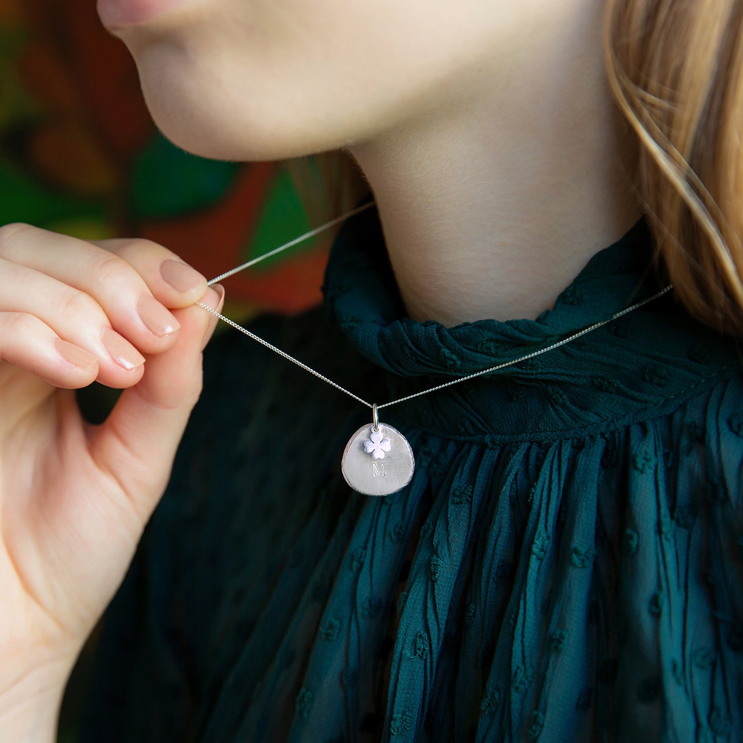 Personalised Four Leaf Clover Nugget Necklace
