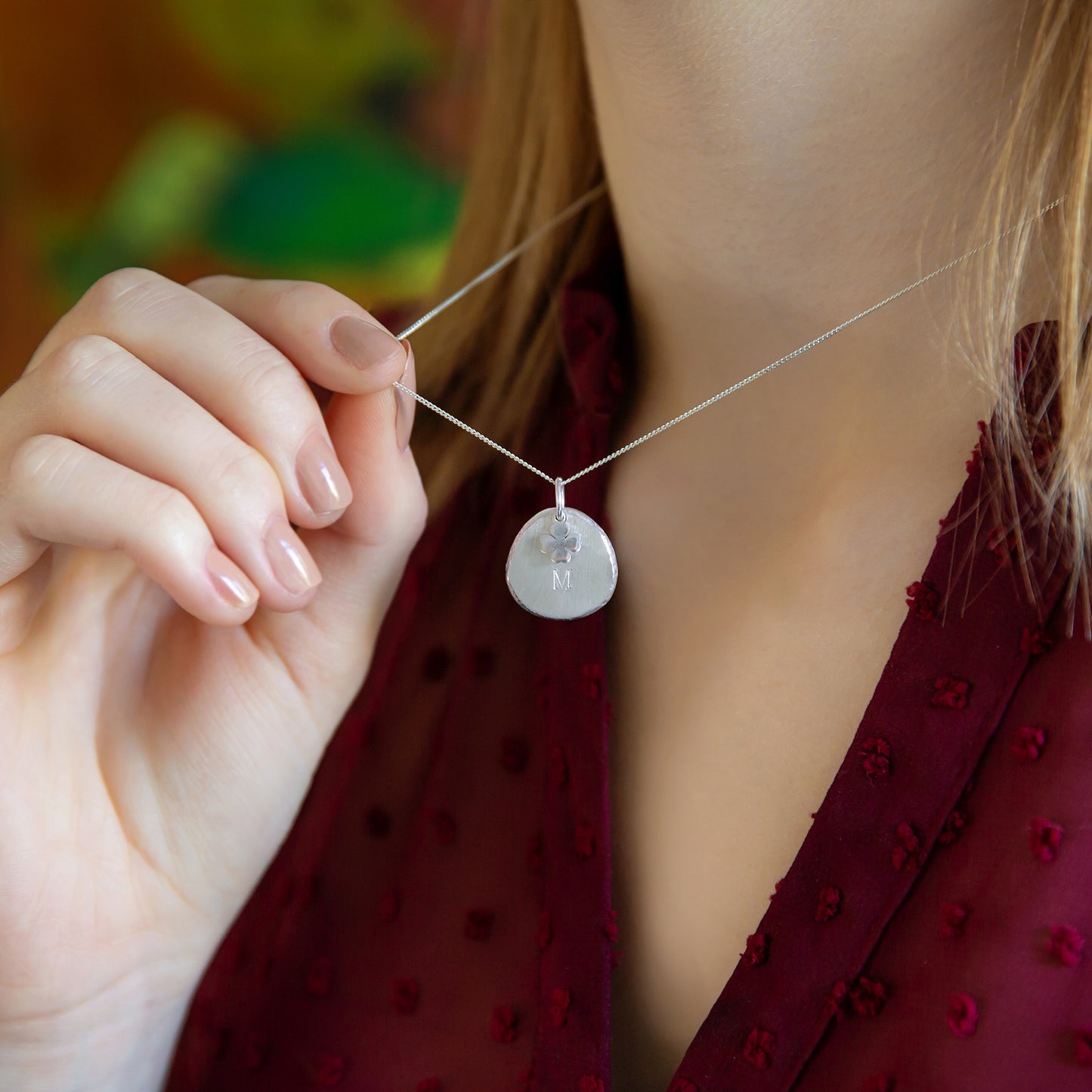 Personalised Four Leaf Clover Nugget Necklace