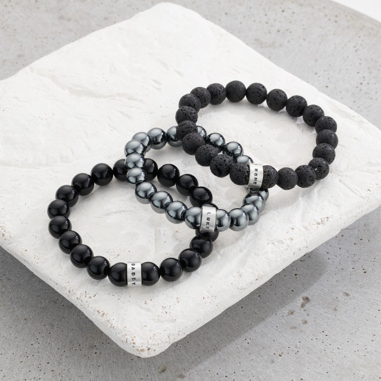 Personalised Mens Bead Silver Bracelet