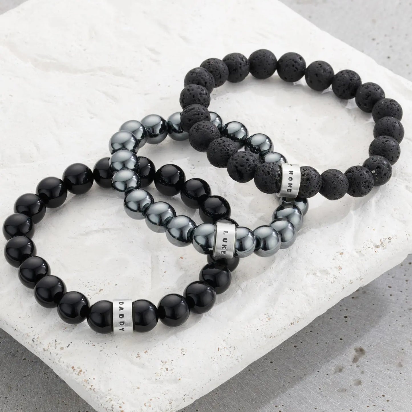 Personalised Mens Lava Stone Bead Bracelet Soremi Jewellery