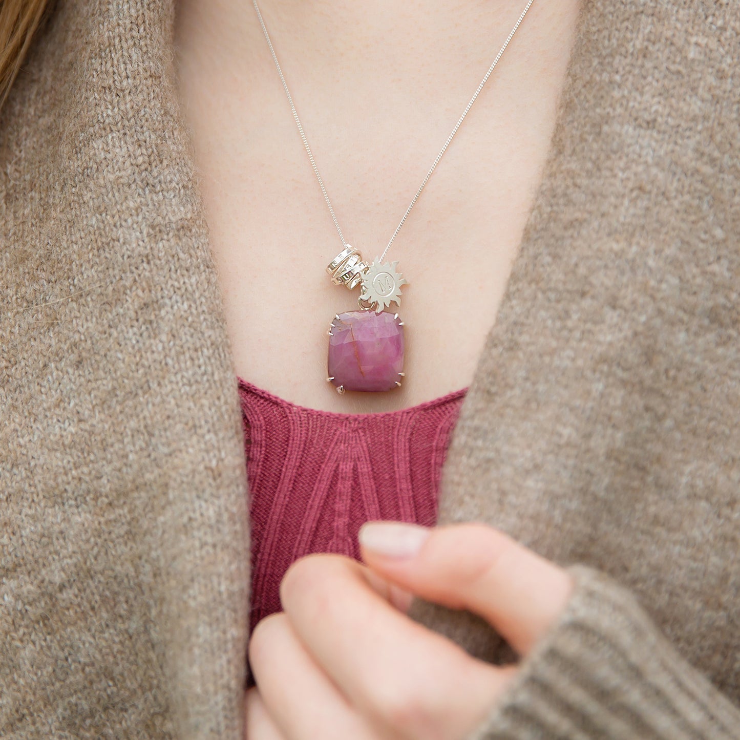 Personalised Pink Sapphire Charm Necklace