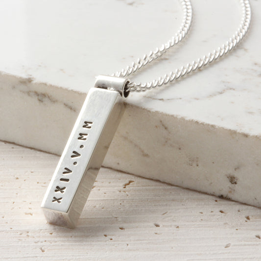 Men's Personalised Bar Necklace Sterling Silver