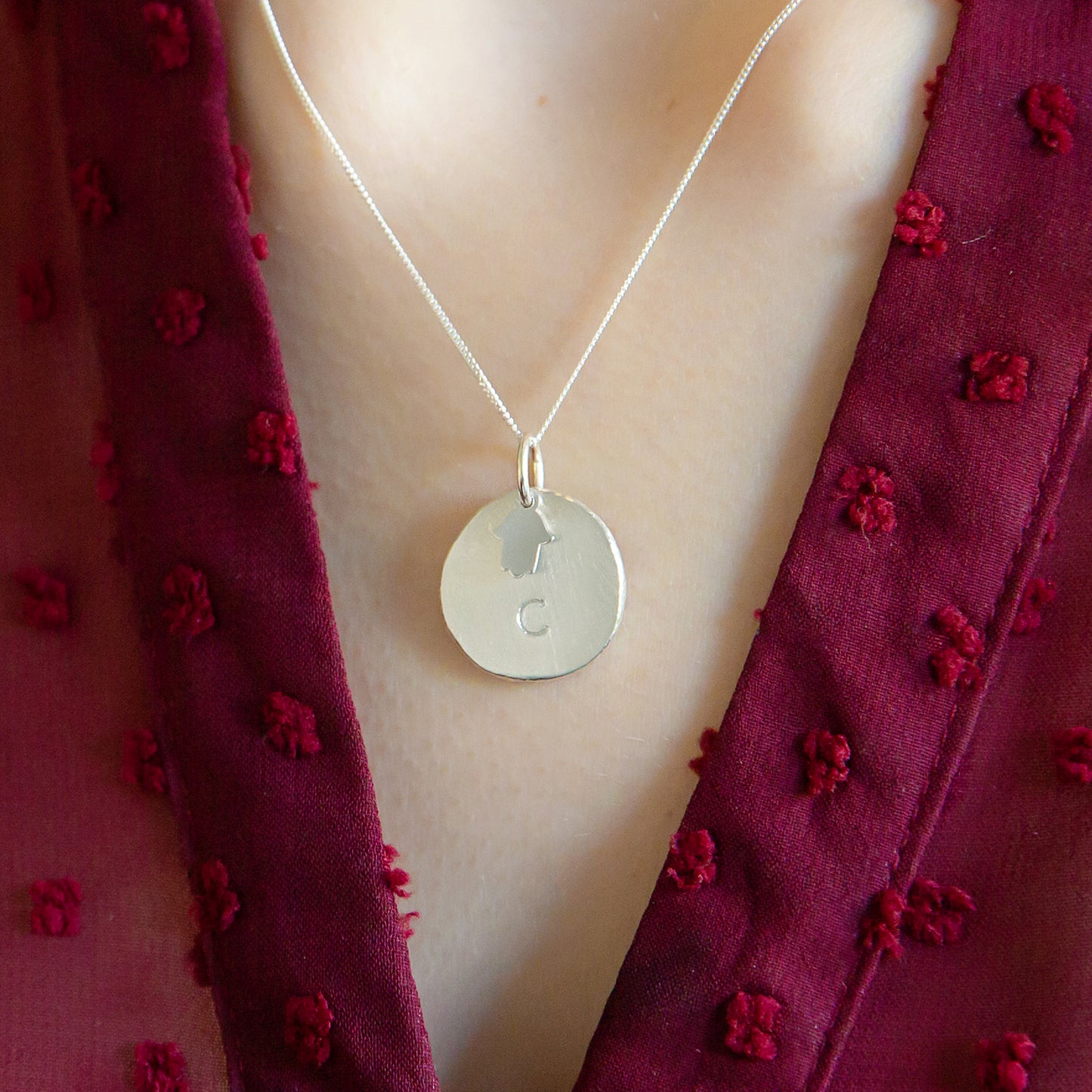 Initial Hamsa Evil Eye Nugget Necklace