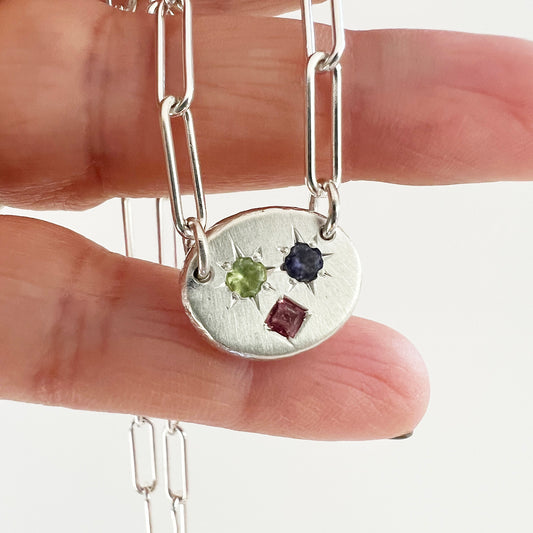 Gemstone Nugget Face on Paperclip Chain Necklace