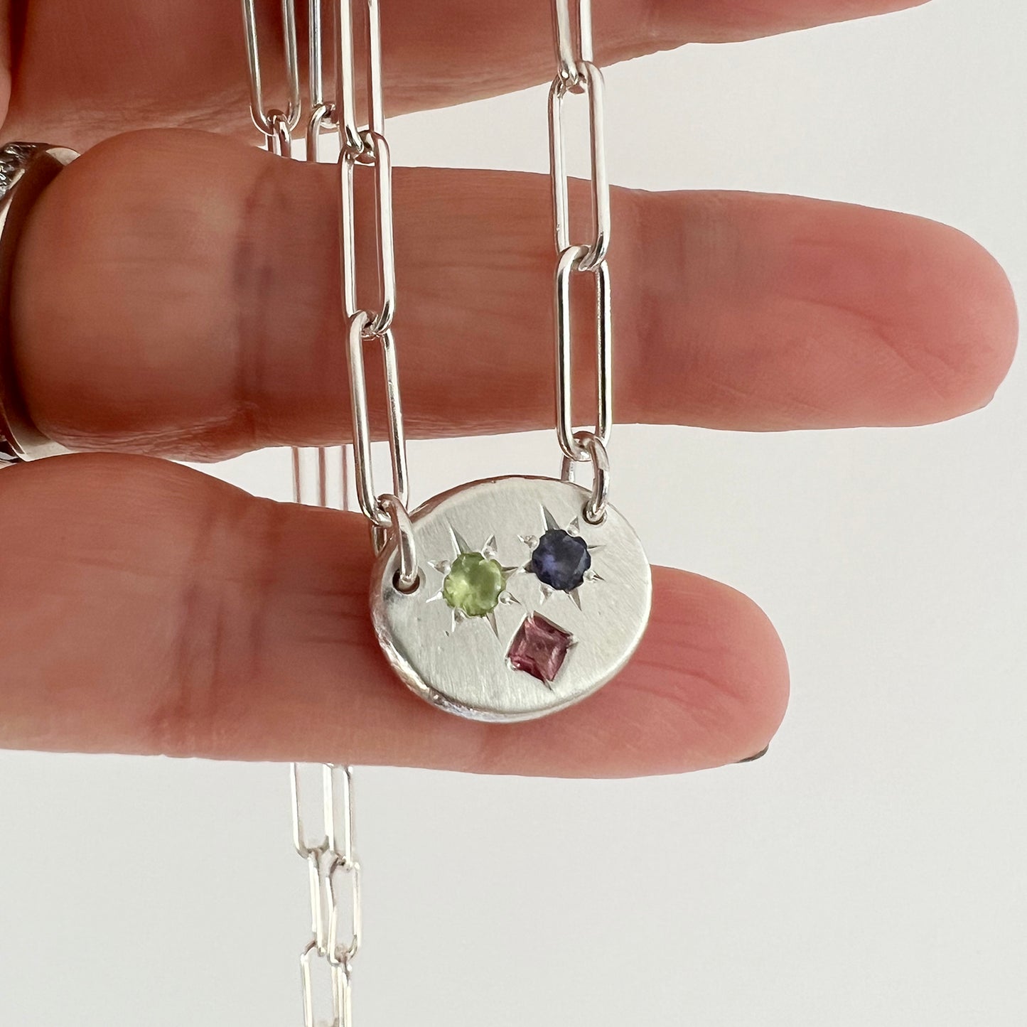 Gemstone Nugget Face on Paperclip Chain Necklace