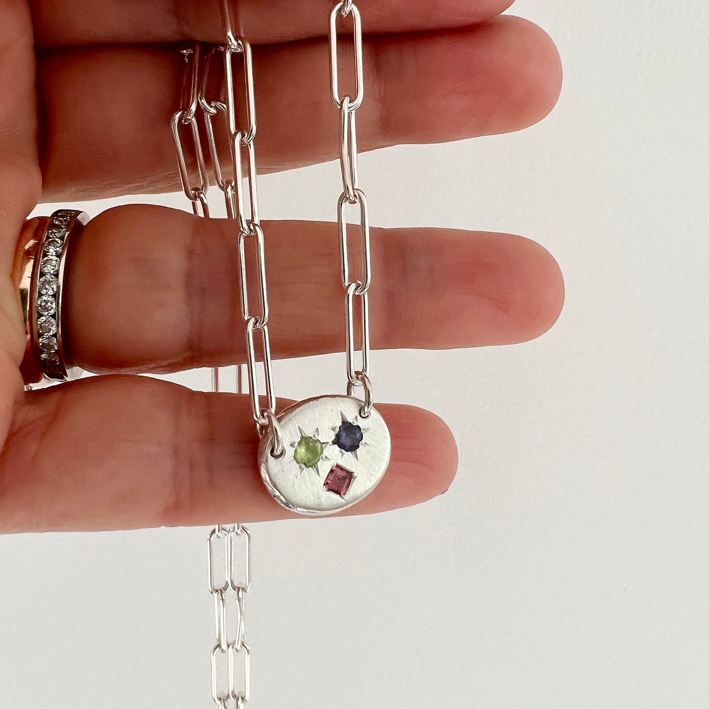 Gemstone Nugget Face on Paperclip Chain Necklace