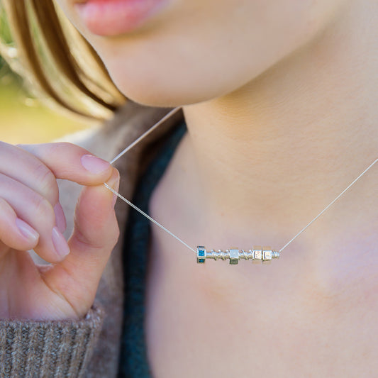 Personalised Silver & Gemstone Family Nut & Bolt Necklace