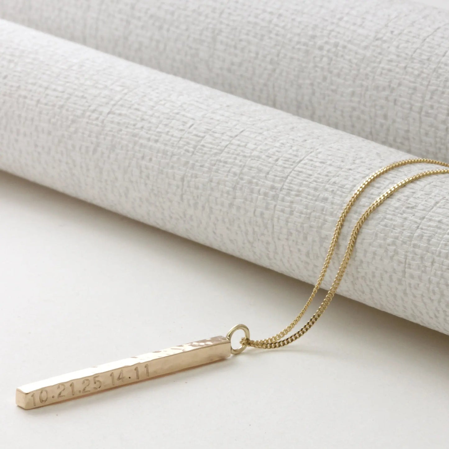 Personalised Solid 9ct Gold Hammered Bar Pendant Necklace Soremi Jewellery