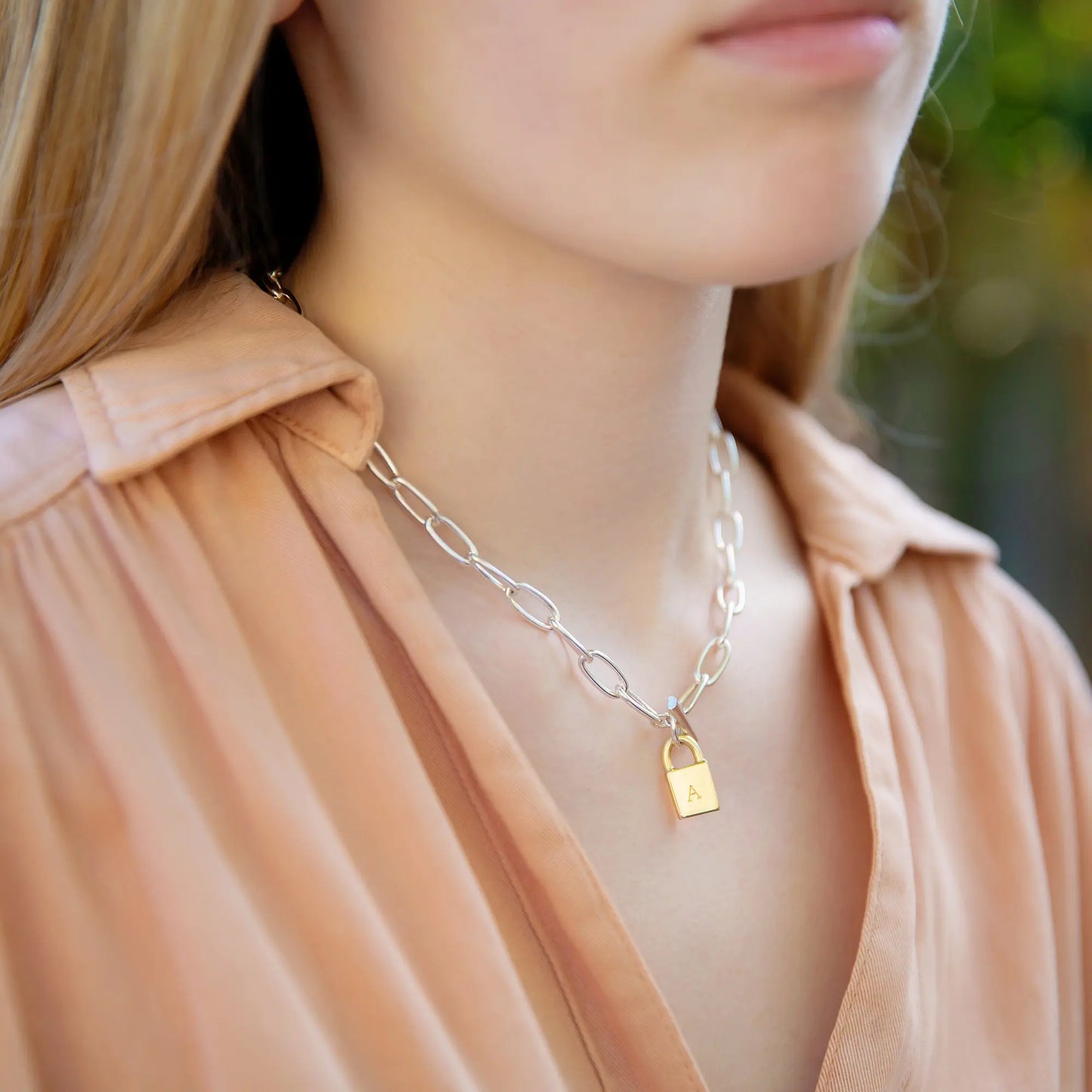Personalised Initial Padlock Chunky Chain Necklace Soremi Jewellery