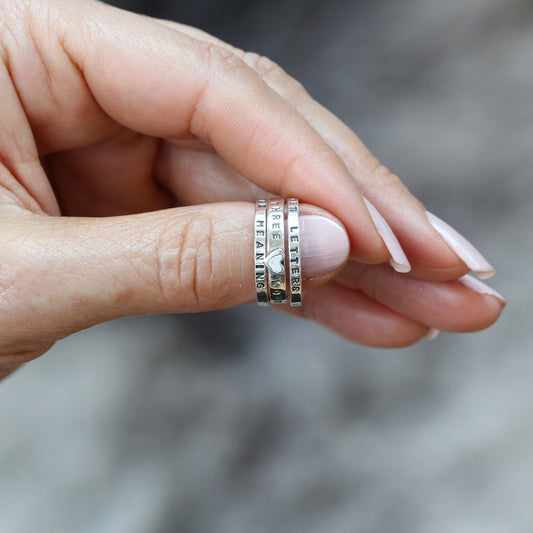 Personalised Silver heart stacking rings