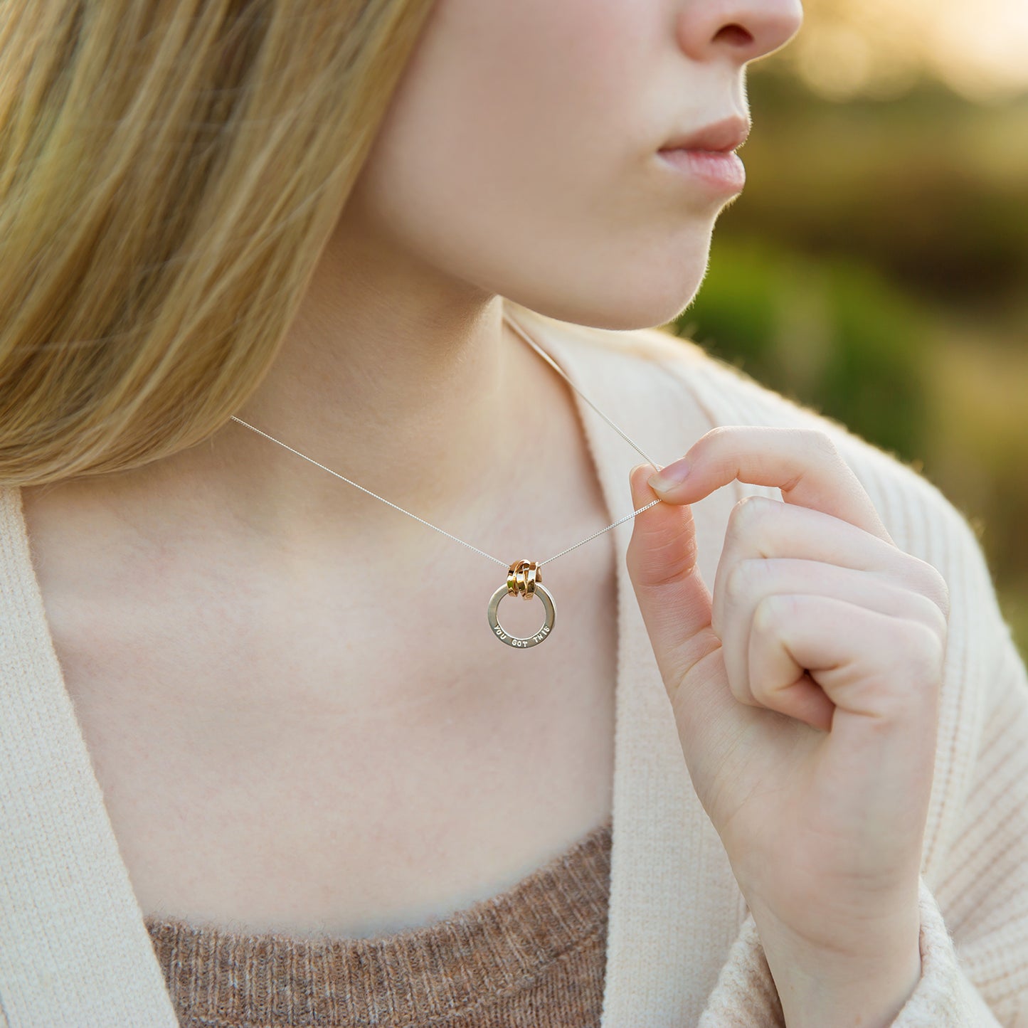 Silver & 9ct Gold Scroll Hoop Necklace