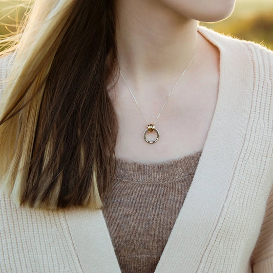Silver & 9ct Gold Scroll Hoop Necklace Soremi Jewellery