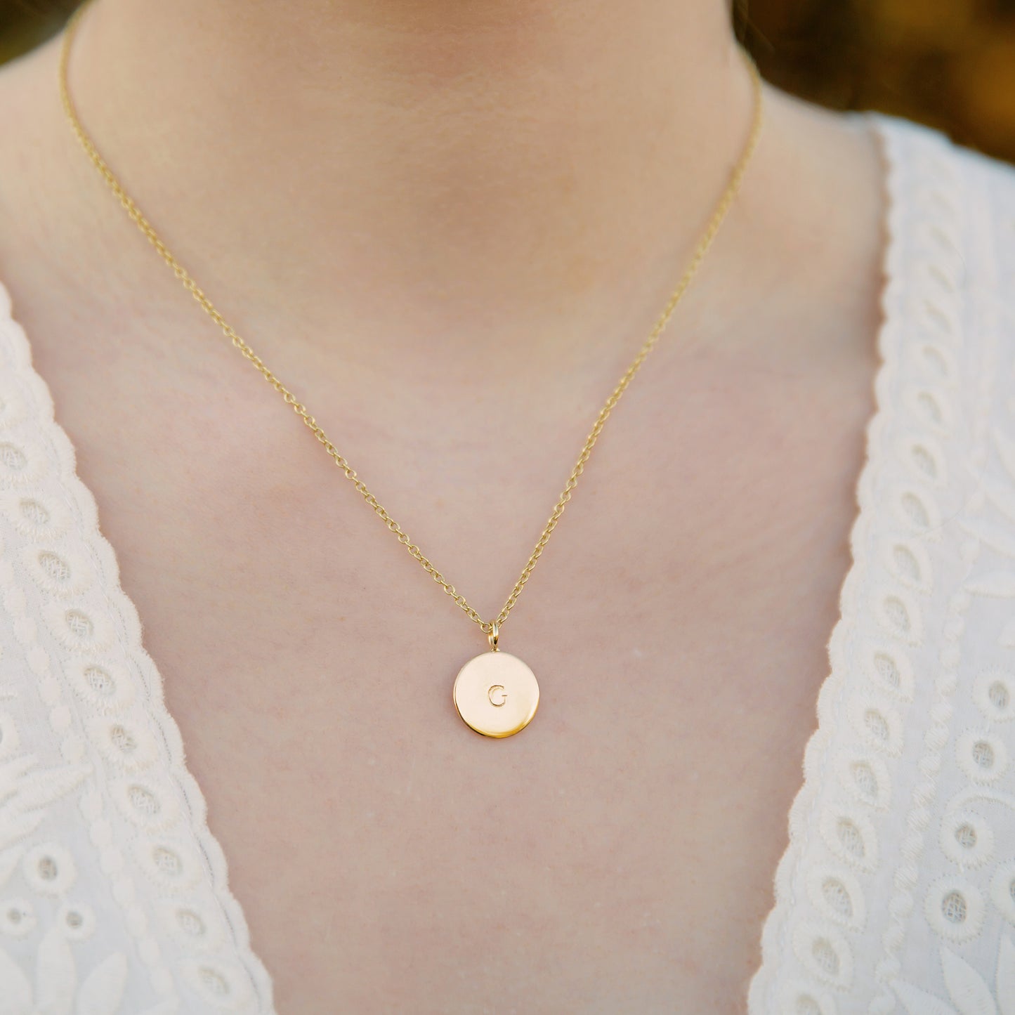 Personalised Yellow Gold Initial Disc Necklace