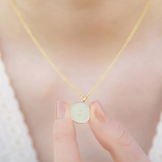 Personalised Yellow Gold Initial Disc Necklace Soremi Jewellery
