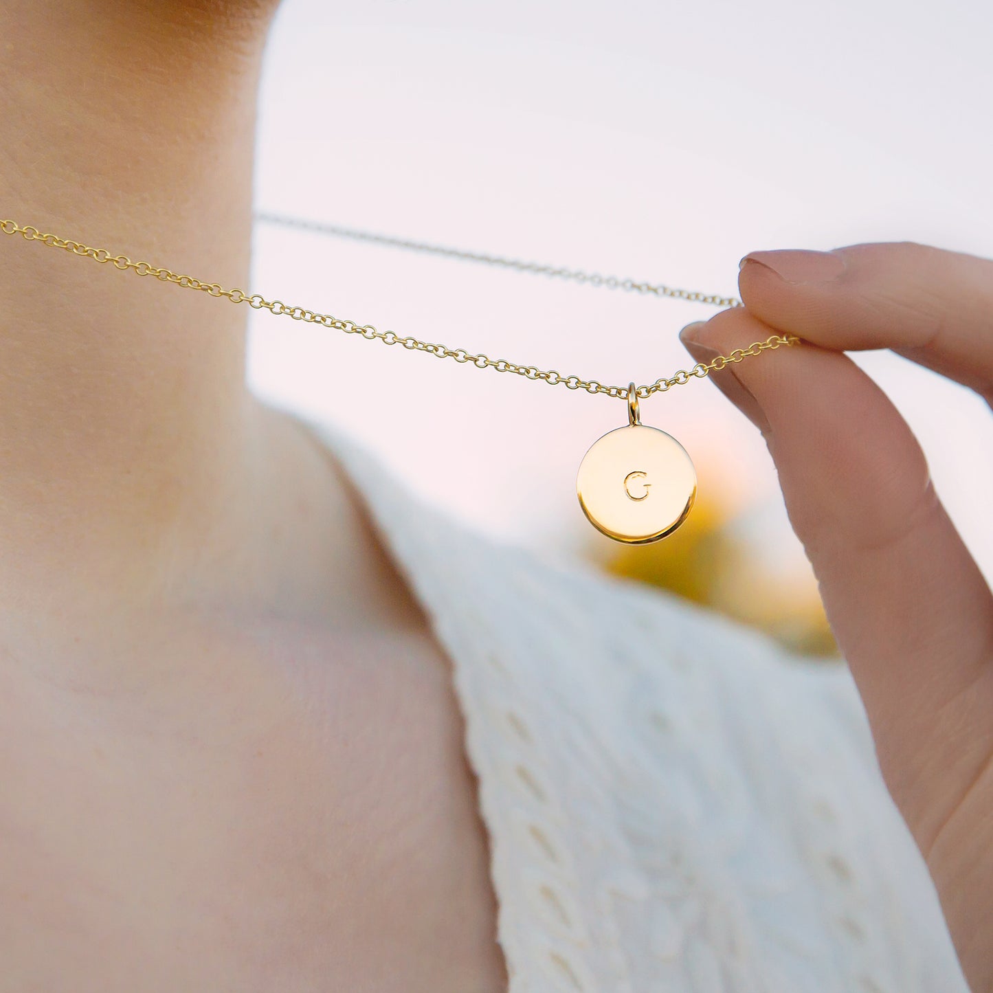 Personalised Yellow Gold Initial Disc Necklace
