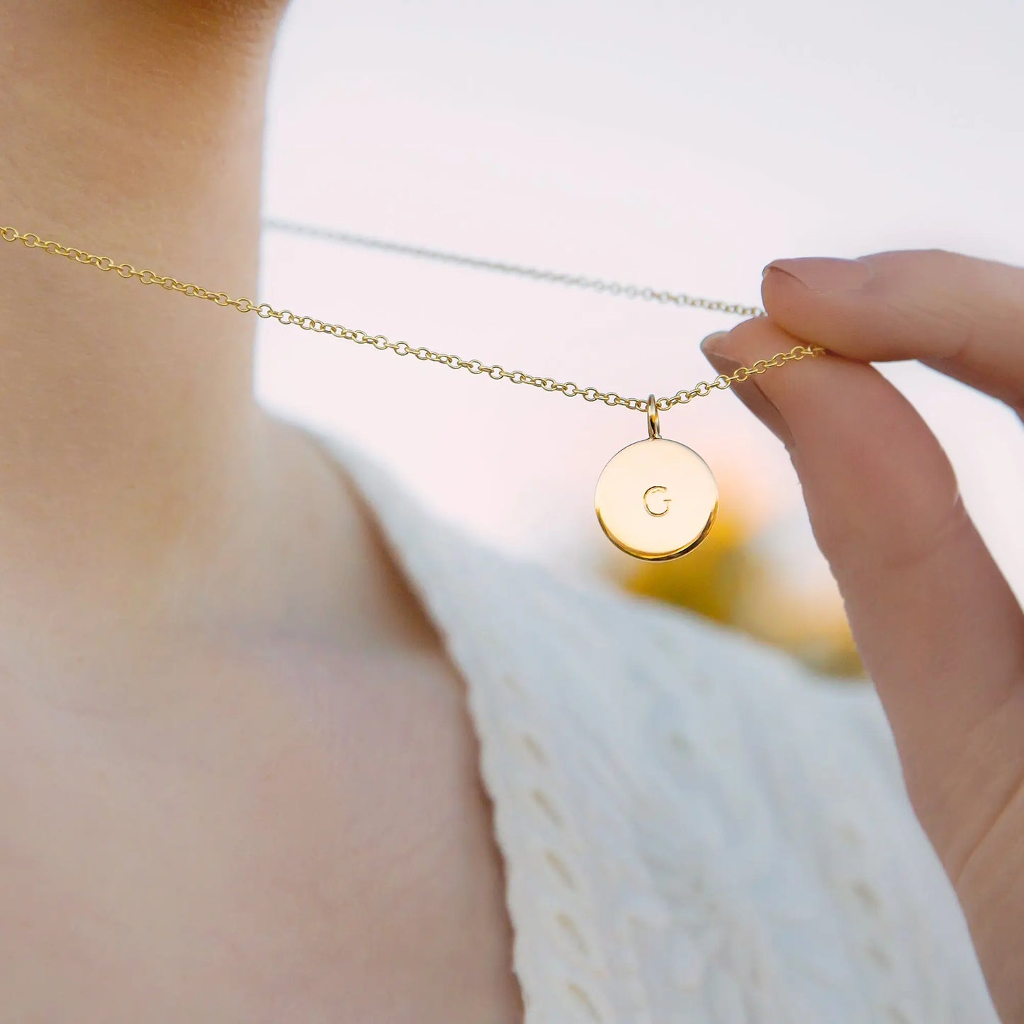 Personalised Yellow Gold Initial Disc Necklace Soremi Jewellery