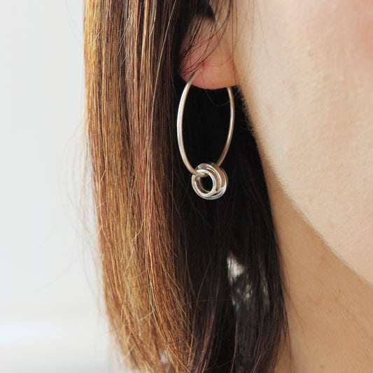 Silver Hoop Scroll Earrings (Large)