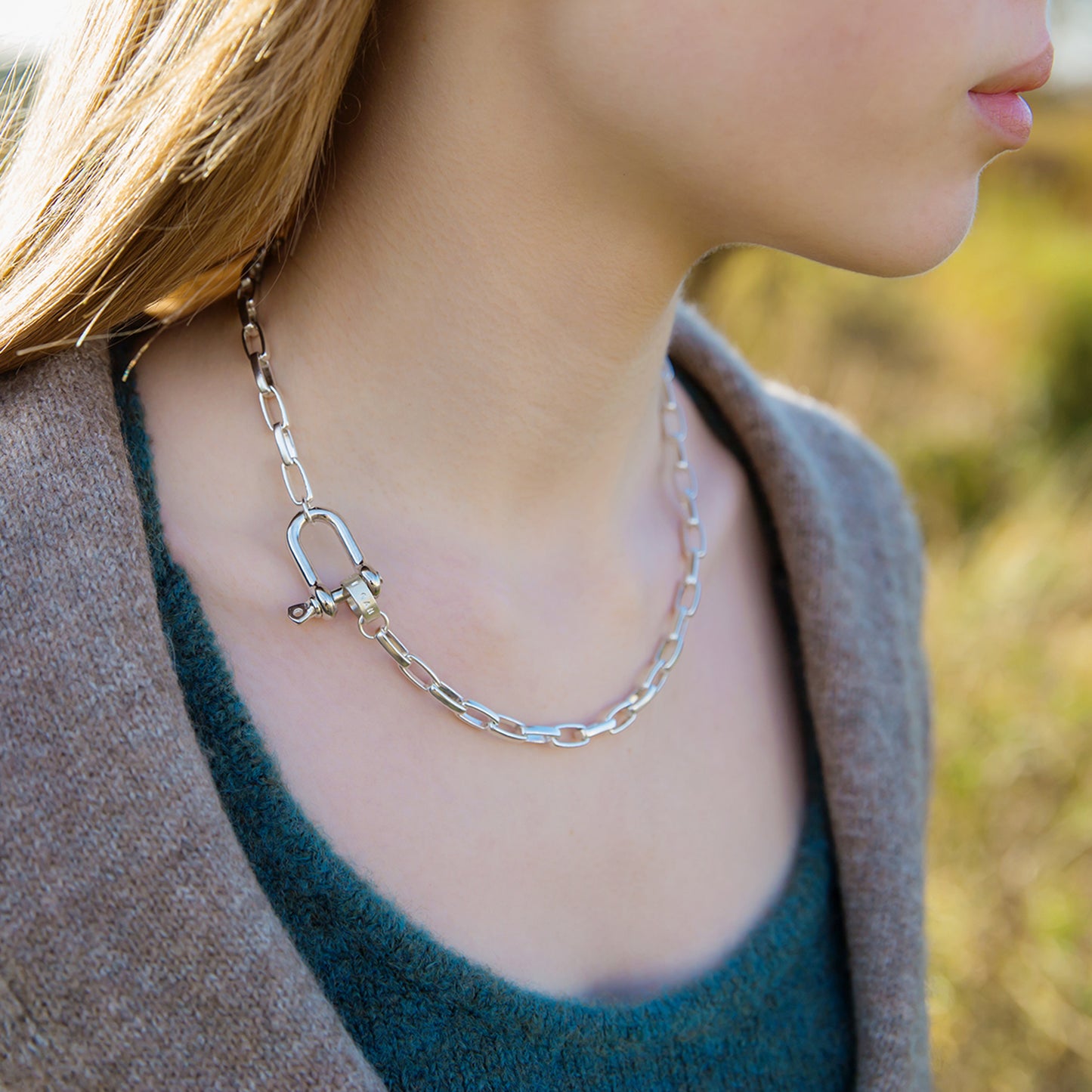 Large Personalised Shackle On Chunky Chain