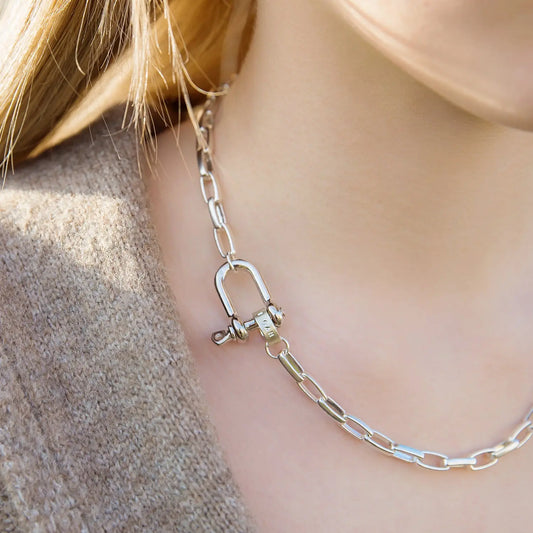 Large Personalised Shackle On Chunky Chain Soremi Jewellery