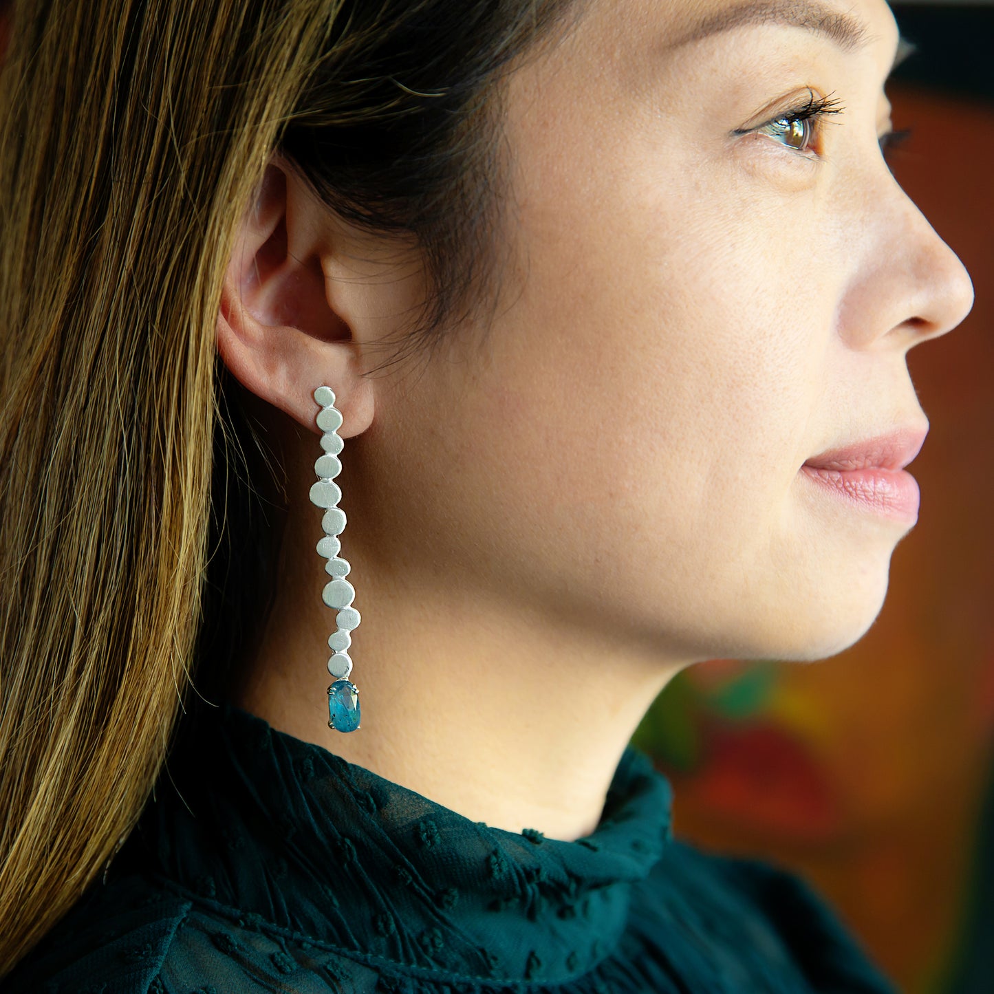 Sterling Silver Nugget Earrings with Gemstone