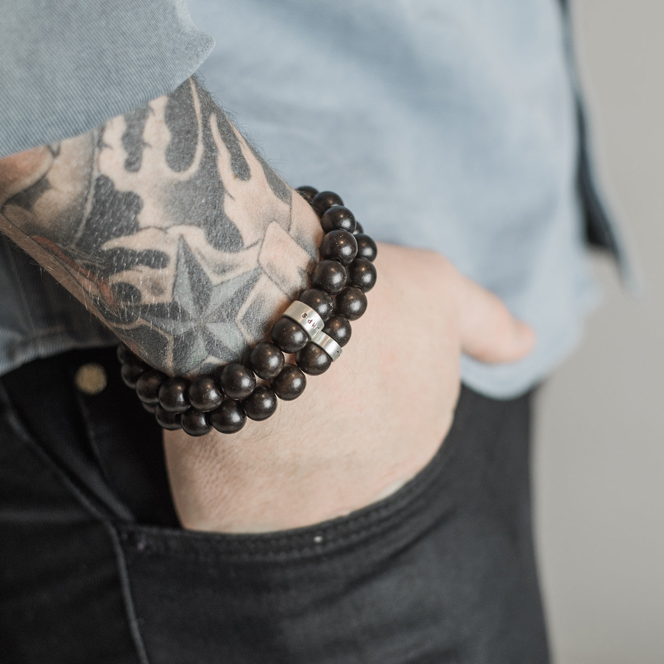 Personalised Mens Ebony & Silver Bracelet