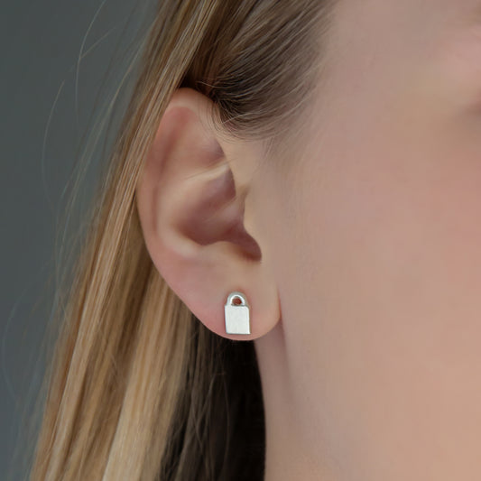 Silver Padlock Stud Earrings