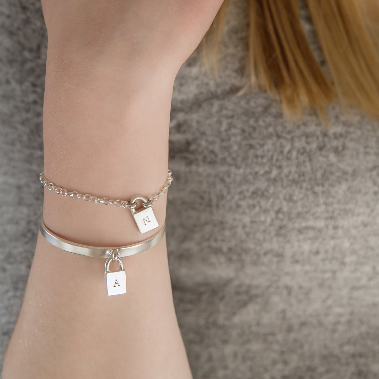 Personalised Padlock Silver Arm Cuff