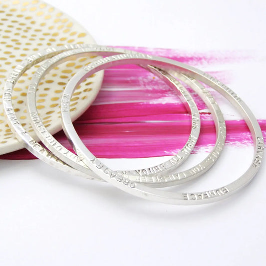 Chunky Silver Narrative Bangle Soremi Jewellery