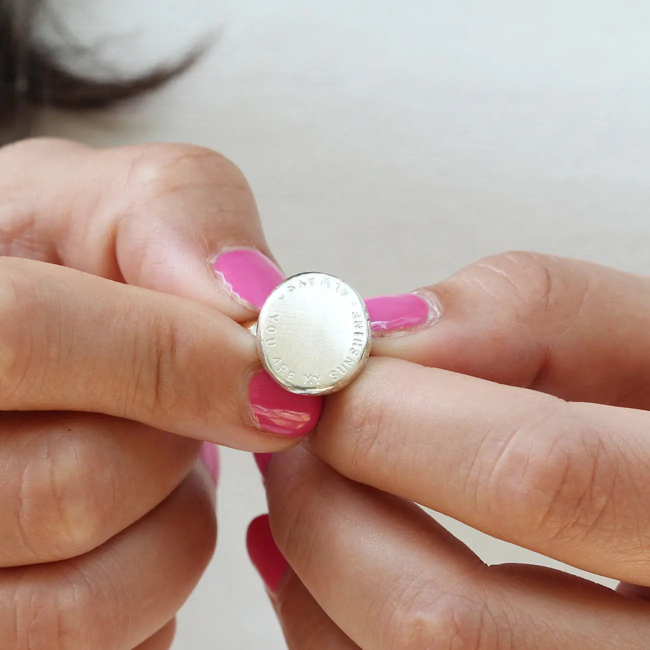 Contemporary silver personalised statement ring