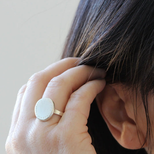 Large Personalised Circle Nugget Ring Silver Soremi Jewellery